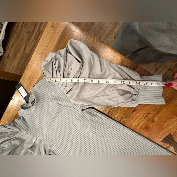 Athina Dramatic Puff Sleeve Ribbed Knit Mini Dress - Minimalist Glam - Picture 16 of 16